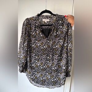 LOFT Floral Blouse - Black, White, and Yellow